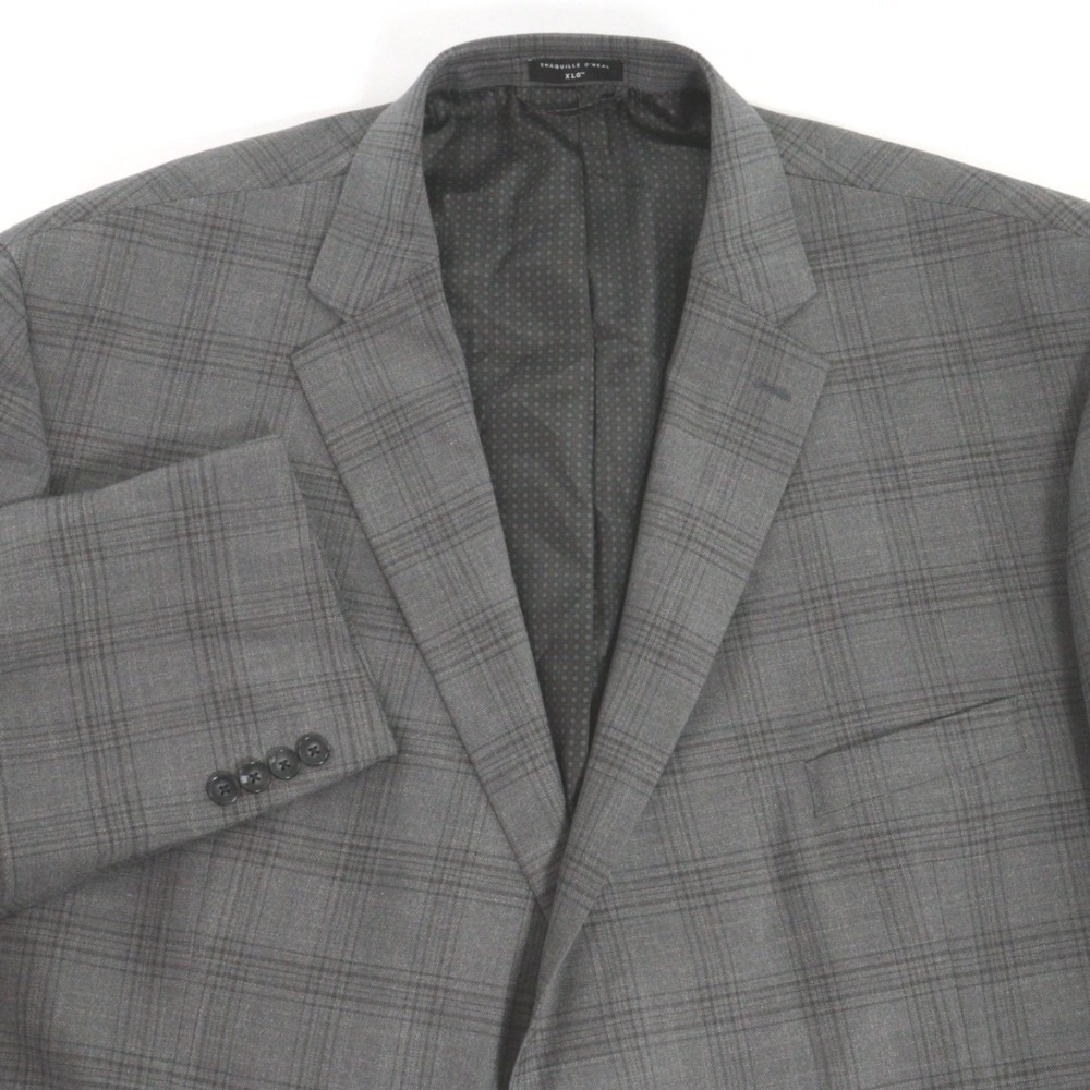 Shaquille O'Neal Sport Coat Gray Plaid Two Button Polyester Blend Men 56S
